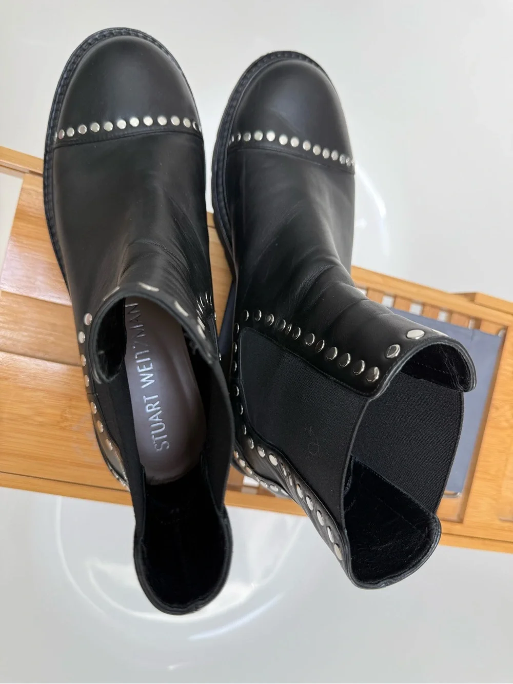 Stuart Weitzman Frankie Studded Chelsea Lug Ankle Boots in black